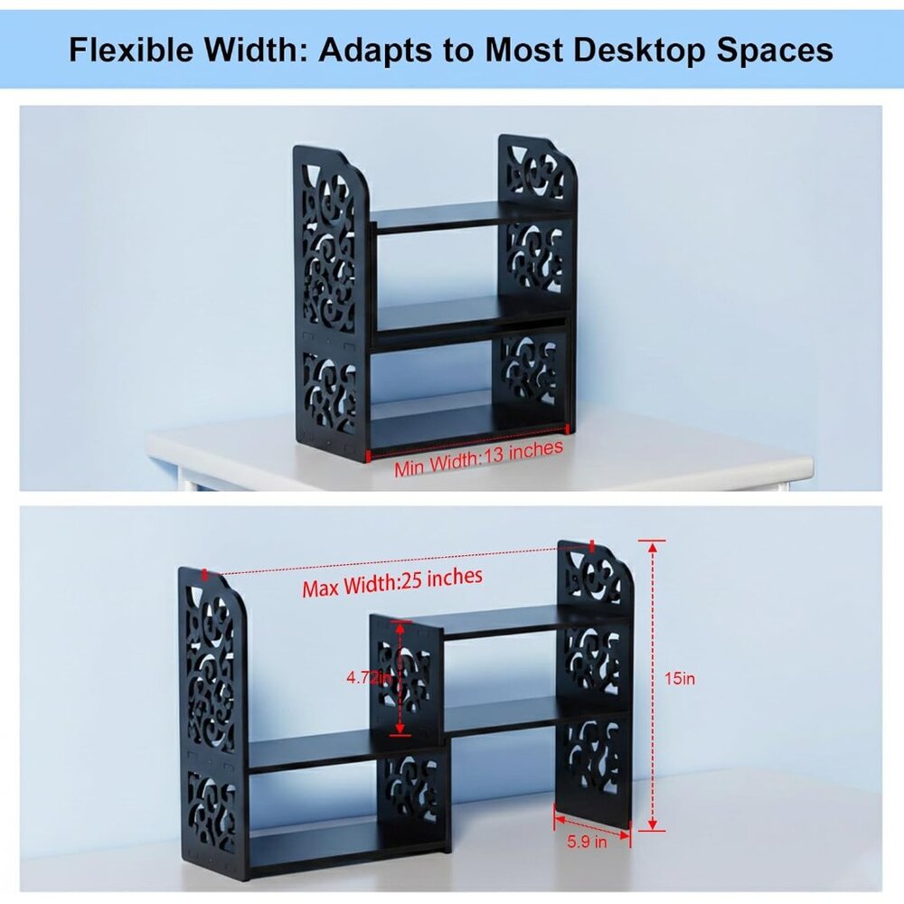 Desk Shelves Desktop Orgnizer Shelf-Black Office Organization for Top of Adjusta - Picture 2 of 8